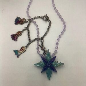 Frozen Themed Kids Necklace with Purple and Blue Snowflake